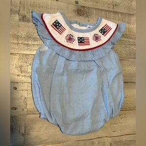 4th of July fireworks baby blue onesie